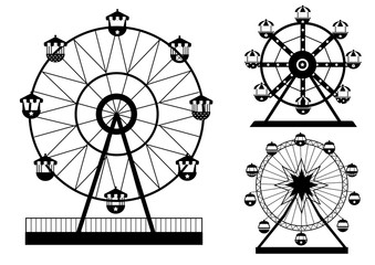 Set of silhouettes Ferris Wheel from amusement park, vector illustrations