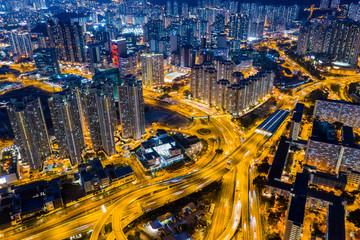 Aerial view of Hong Kong urban city at night