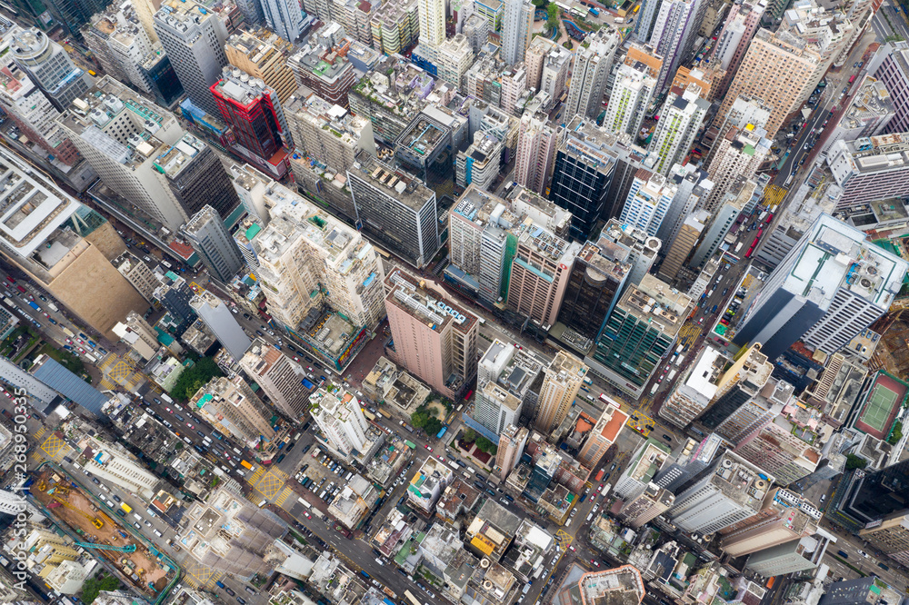 Wall mural Drone fly over Hong Kong city