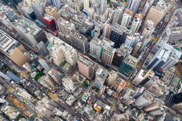 Drone fly over Hong Kong city