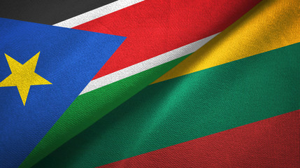South Sudan and Lithuania two flags textile cloth, fabric texture