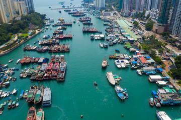 Aerial view of Hong Kong fishing harbor port