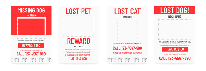 Lost pet poster template. Missing banner design.