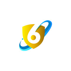 Obraz premium logo number 6, shield and number 6, security icon, application symbol