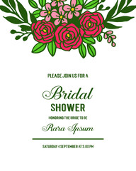 Vector illustration various pattern rose floral frame for invitation card bridal shower