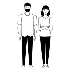 couple avatar cartoon character in black and white