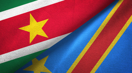 Fototapeta premium Suriname and Congo Democratic Republic two flags textile cloth