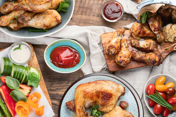 Grilled chicken legs and wings