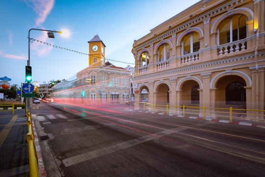 Landmark of Phuket old town with old buildings in Sino Portuguese style, Phuket , Thailand.