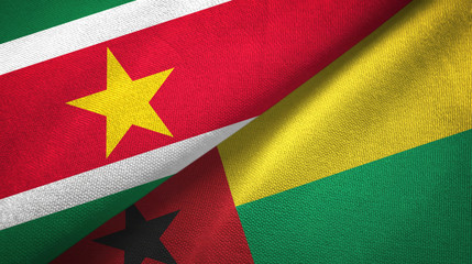 Suriname and Guinea-Bissau two flags textile cloth, fabric texture