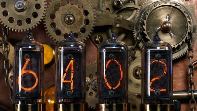 the steampunk device is a time machine, the numbers on the counter randomly run and stop at the number 2019, in the old style