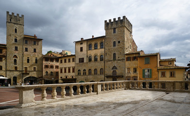 Fototapeta premium Portrait of Piazza Grande corner in the old center of Arezzo city