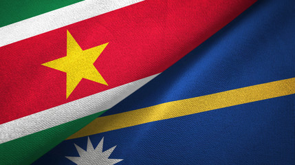 Suriname and Nauru two flags textile cloth, fabric texture