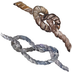 Set of sea rope nots. Watercolor background illustration set. Isolated sailing not illustration element.