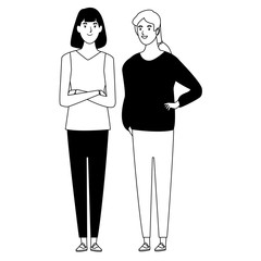 women avatar cartoon character in black and white
