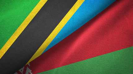 Tanzania and Belarus two flags textile cloth, fabric texture 