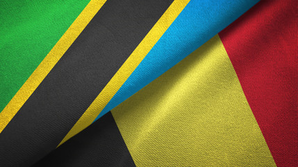 Tanzania and Belgium two flags textile cloth, fabric texture 
