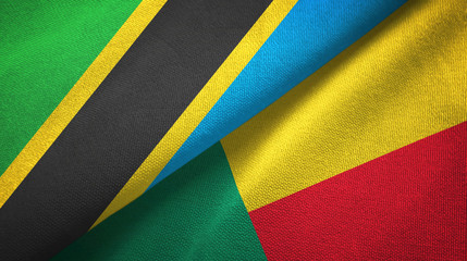 Tanzania and Benin two flags textile cloth, fabric texture 