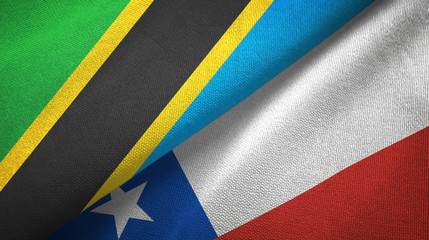 Tanzania and Chile two flags textile cloth, fabric texture