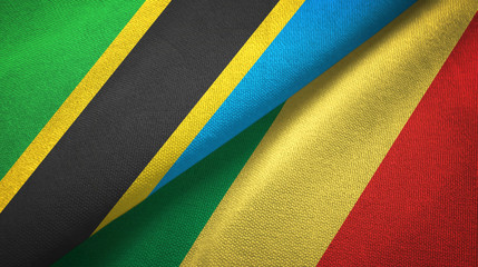 Tanzania and Congo two flags textile cloth, fabric texture 