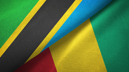 Tanzania and Guinea two flags textile cloth, fabric texture