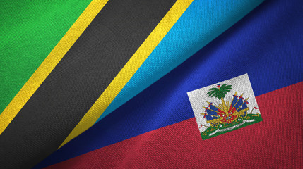 Tanzania and Haiti two flags textile cloth, fabric texture