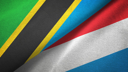 Tanzania and Luxembourg two flags textile cloth, fabric texture