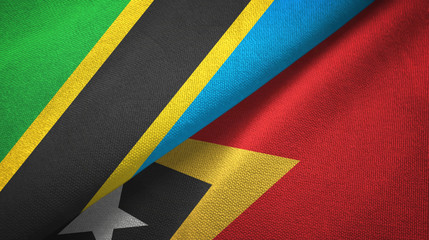 Tanzania and Timor-Leste East Timor two flags textile cloth, fabric texture