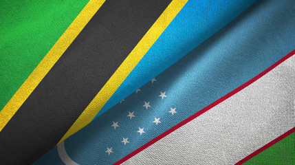 Tanzania and Uzbekistan two flags textile cloth, fabric texture