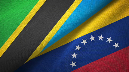 Tanzania and Venezuela two flags textile cloth, fabric texture