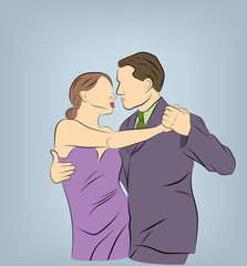 Obraz premium man and woman are dancing. vector illustration.