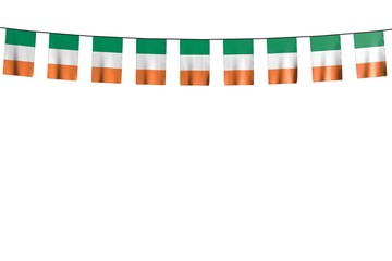 wonderful any feast flag 3d illustration. - many Ireland flags or banners hanging on rope isolated on white