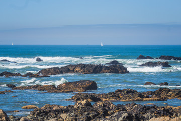 Fototapeta na wymiar Seascape with a rocky shore taken near Porto, Portugal