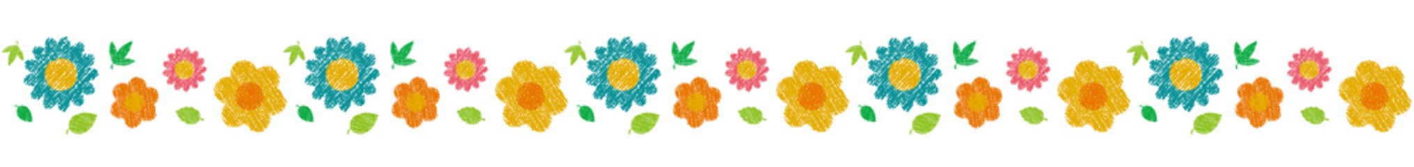 horizontal seamless patten with flowers (handwriting style / Colored pencil stroke) 