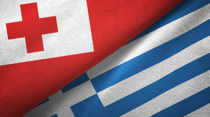 Tonga and Greece two flags textile cloth, fabric texture