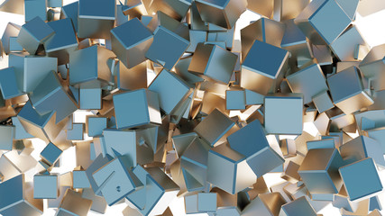 Mess of many golden and blue cubes