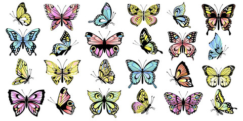 set colored butterflies