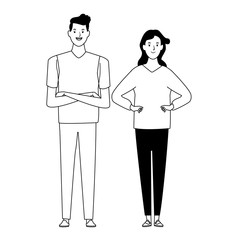 couple avatar cartoon character in black and white