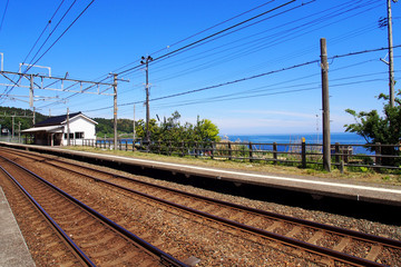 Fototapeta premium 海の見える駅, 無人駅, 有間川駅