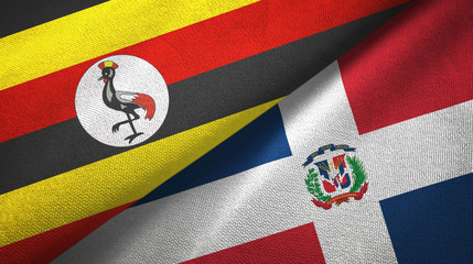 Uganda and Dominican Republic two flags textile cloth, fabric texture