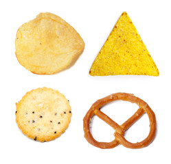 Snack collection isolated on white background collage