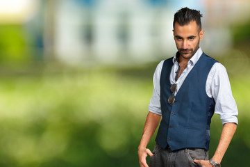 Handsome stylish arabic young man close up portrait