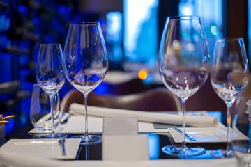 Empty glasses set in restaurant