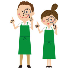 ポップな緑のエプロンをした男女が注目！