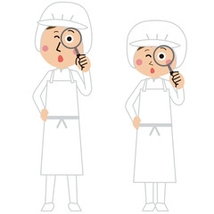 給食職員or食品工場の男女が感心