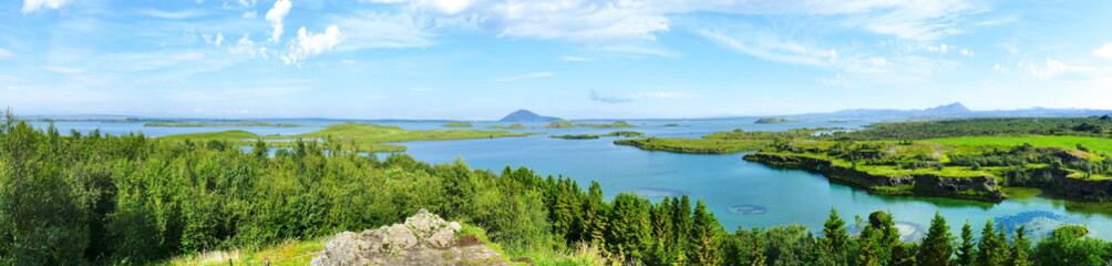 Fototapeta na wymiar Pretty panoramic view of Lake Myvatn on a sunny day