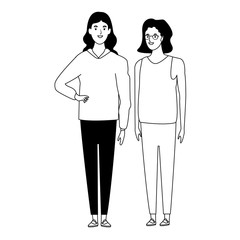 women avatar cartoon character in black and white