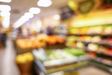 Blurred interior of modern grocery market
