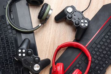 Modern gaming accessories on table