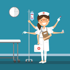 Nurse multitasking at the hospital